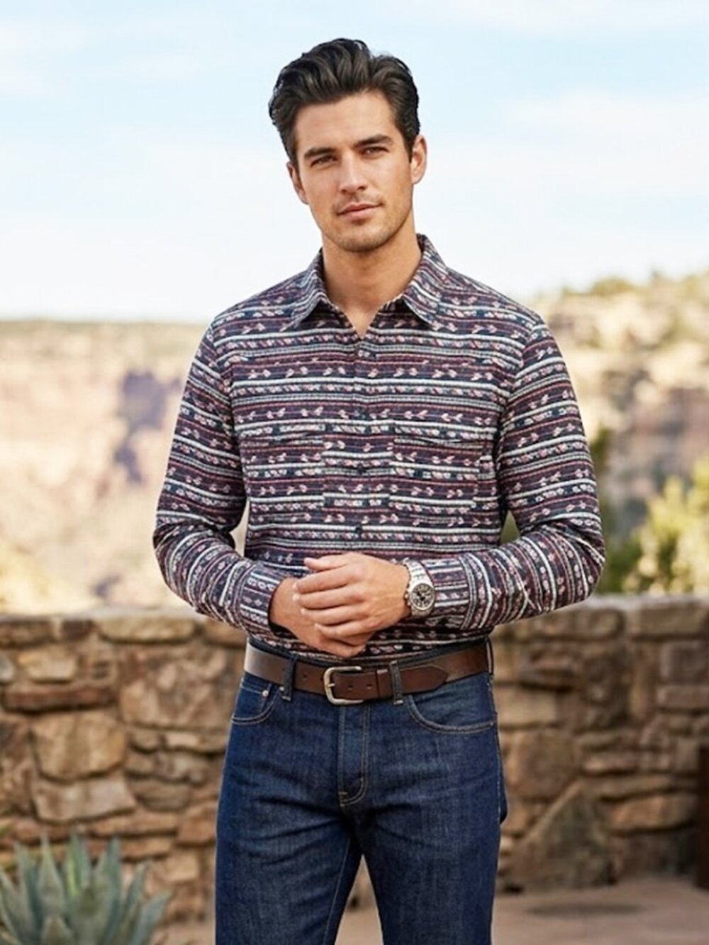 Rank 45 Western Southwest Teal Print Shirt Men's XL NWT